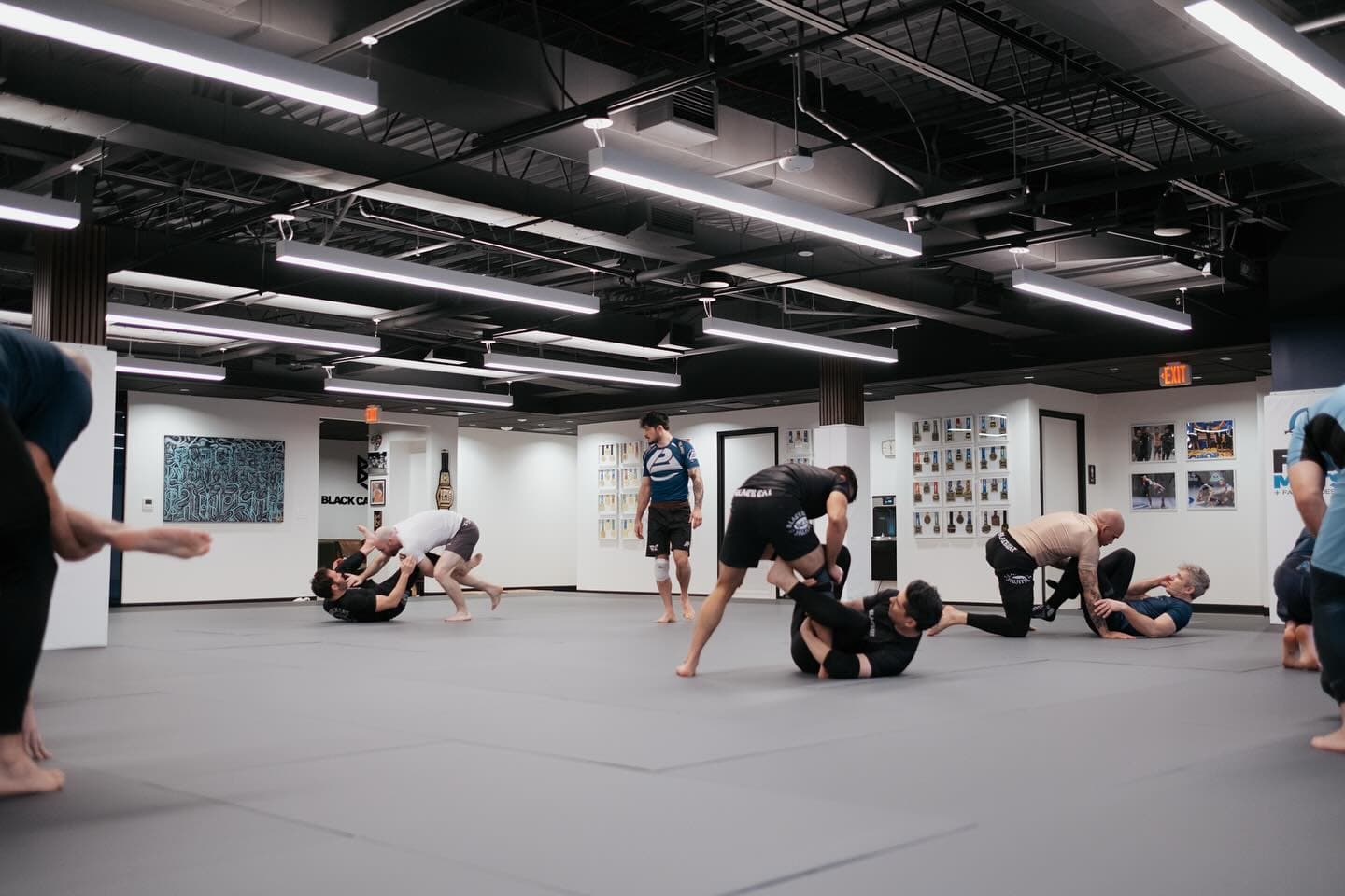A class training on the mat at Black Cat Jiu Jitsu in Springfield, Virginia.